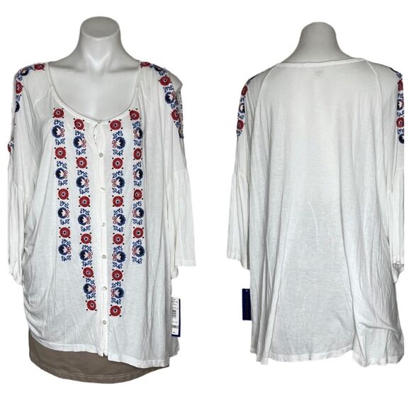 NYGARD White Cold Shoulder Peasant Embroidered Boho Top Plus Size 1X NEW NWT - Picture 11 of 11